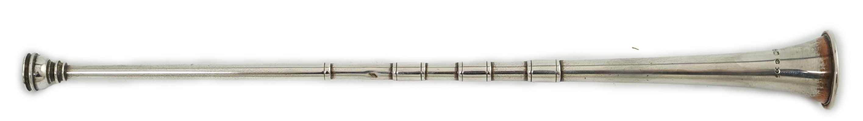 A cased George V silver hunting horn, by Samson Mordan & Co